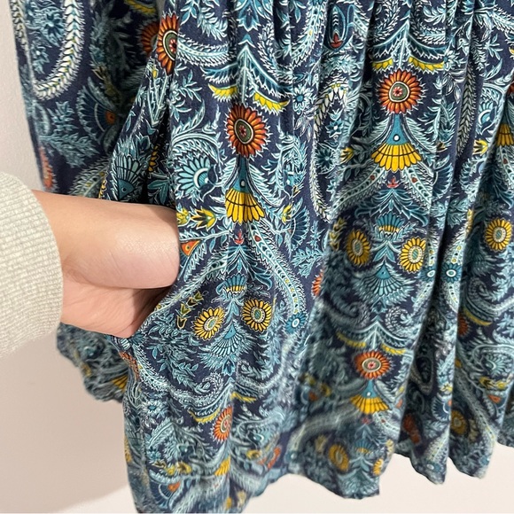 Band of Gypsies Blue Fit and Flare Dress Size S Long Sleeve Bohemian Sunflower - Picture 3 of 7